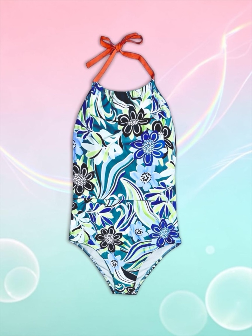 Aerie Retro Floral Halter One‑Piece Swimsuit Women’s XL